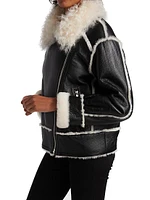 Leather Shearling-Trimmed Moto Jacket