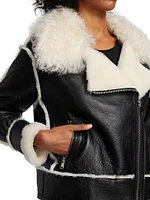 Leather Shearling-Trimmed Moto Jacket