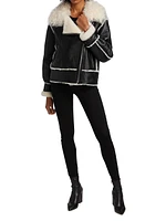 Leather Shearling-Trimmed Moto Jacket