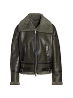 Shearling-Lined Leather Aviator Jacket