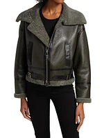 Shearling-Lined Leather Aviator Jacket