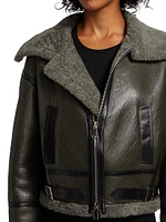 Shearling-Lined Leather Aviator Jacket