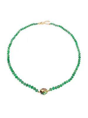 Mini Galaxy 14K Yellow Gold, Mother-Of-Pearl, Diamond & Emerald Beaded Necklace