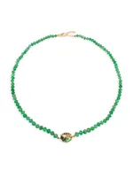 Mini Galaxy 14K Yellow Gold, Mother-Of-Pearl, Diamond & Emerald Beaded Necklace
