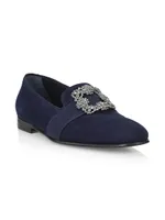 Carlton Crystal Encrusted Buckle Suede Loafers