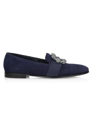 Carlton Crystal Encrusted Buckle Suede Loafers