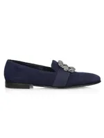 Carlton Crystal Encrusted Buckle Suede Loafers