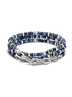 Chain Classic Lapis Lazuli, Hematite, Pyrite, Kyanite, & Silver Beaded Transformable Bracelet