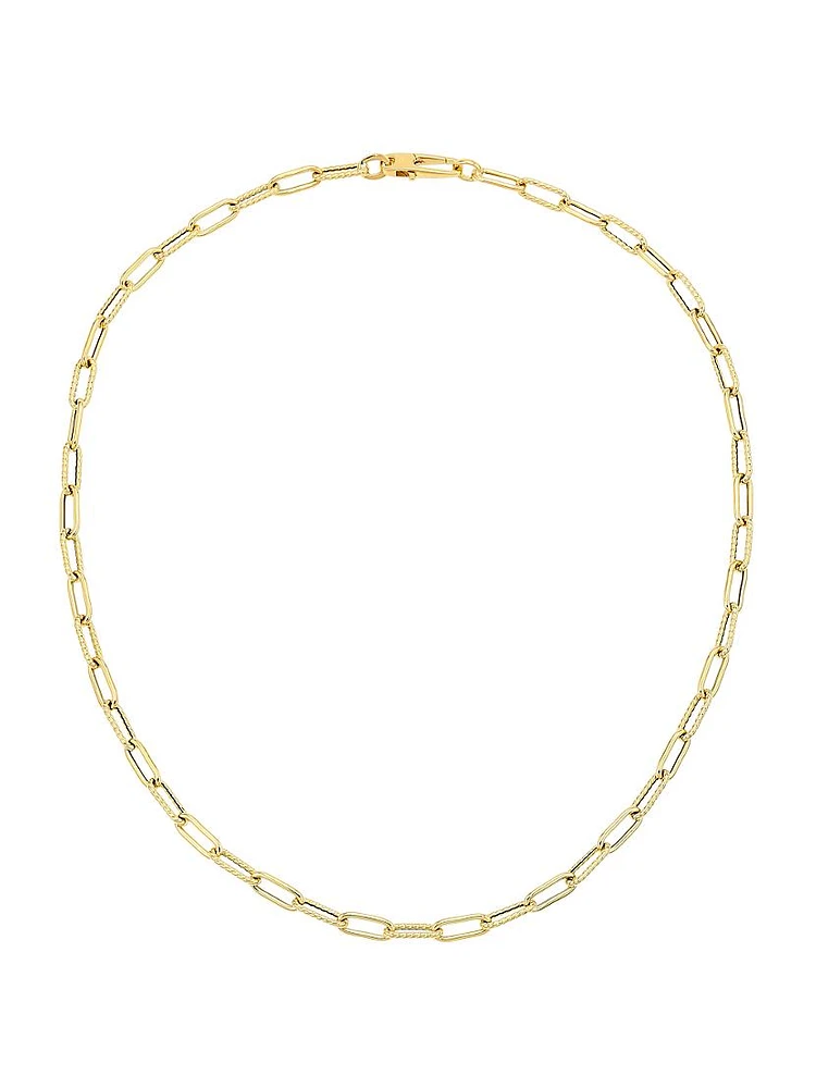 18K Yellow Gold Polished & Fluted Paper Clip Chain Necklace