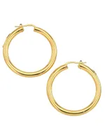 18K Yellow Gold Round Tubular Hoop Earrings, 40MM