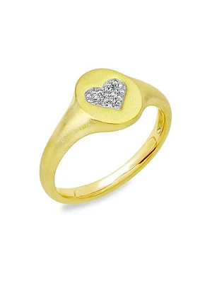 14K Gold & Diamond Heart Signet Ring