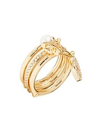 Miller Goldtone, Rhinestone & Pearl Charm Ring