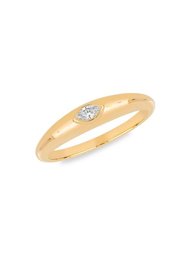 14K Gold & Diamond Marquise-Cut Dome Ring