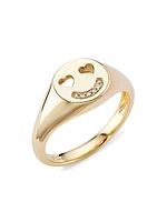 14K Gold & Diamond Smiley Face Signet Ring