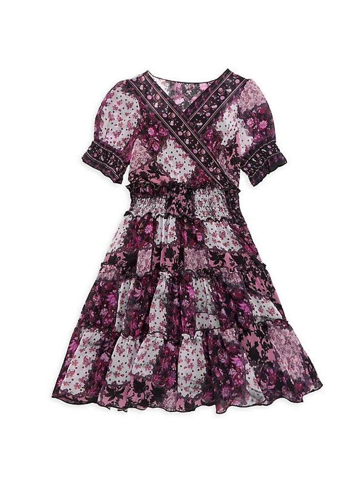 Little Girl's & Girl's Patchwork Print Wrap Dress