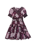 Little Girl's & Girl's Patchwork Print Wrap Dress