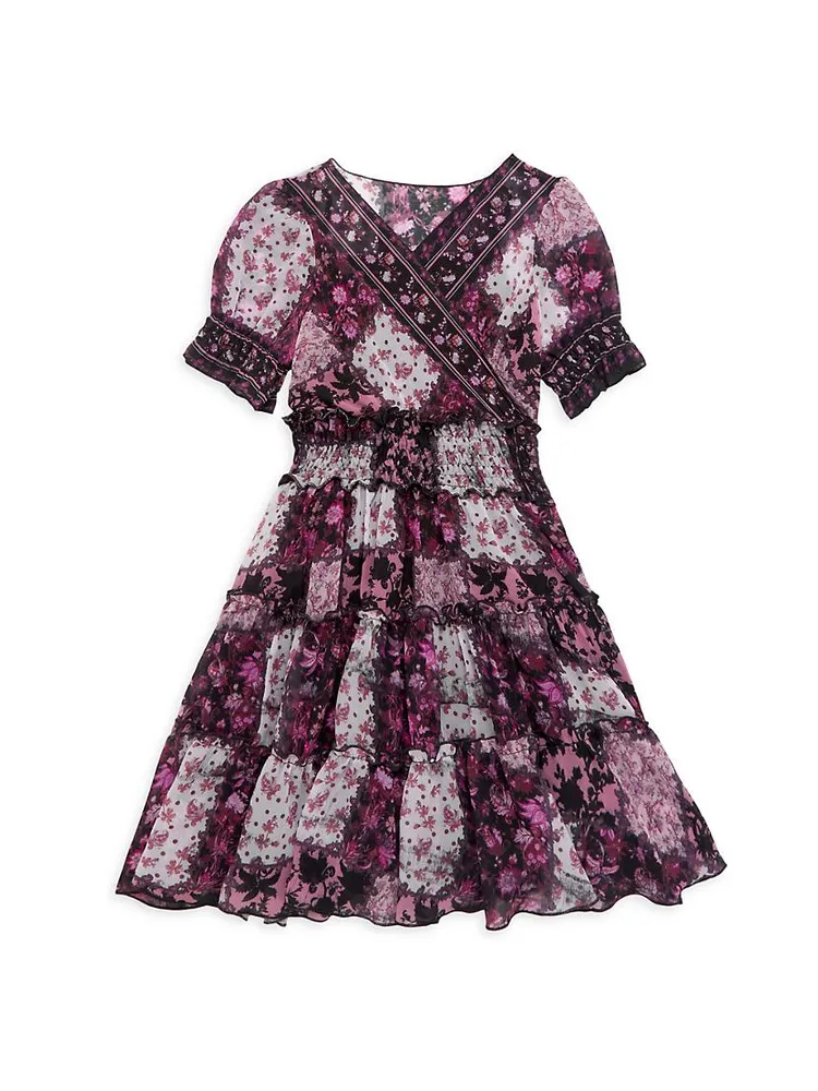 Little Girl's & Patchwork Print Wrap Dress