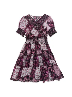 Little Girl's & Patchwork Print Wrap Dress