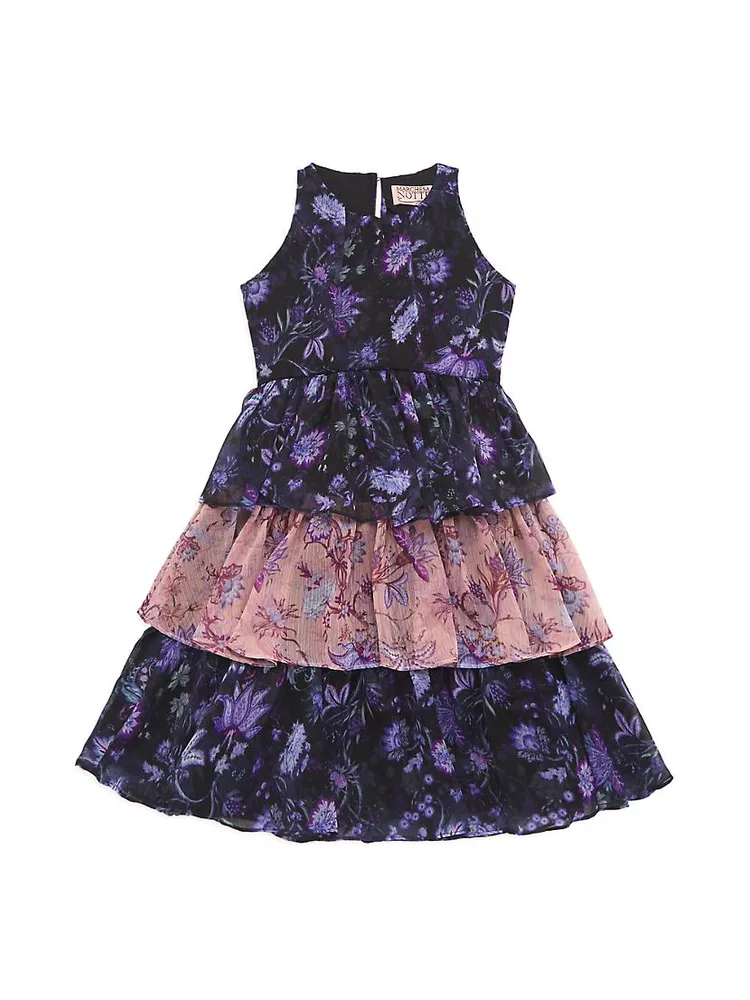 Little Girl's & Floral Print Chiffon Tiered Dress