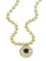 14K Yellow Gold, Diamond & Sapphire Evil Eye Charm Bracelet