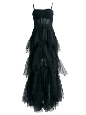 Sheer Tiered Ruffle Gown