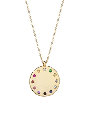 14K Gold Multi-Stone Rainbow Circle Medallion Necklace