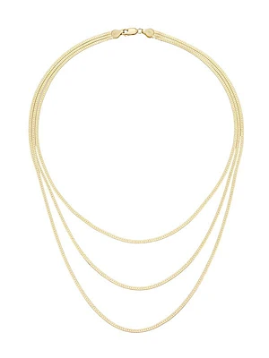 Solid 14K Gold Triple-Strand Herringbone Chain Necklace