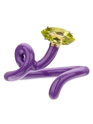 Baby Vine Tendril Goldtone Silver, Rock Crystal & Enamel Ring