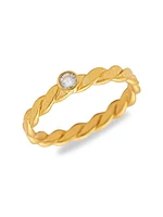 24K Yellow Gold & Diamond Twist Stacking Ring