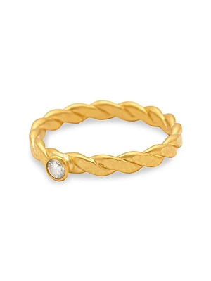 24K Yellow Gold & Diamond Twist Stacking Ring