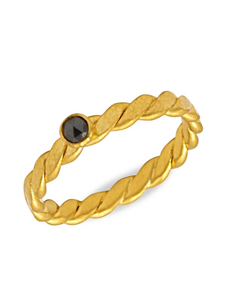 22K & 24K Yellow Gold & Black Diamond Twist Stacking Ring