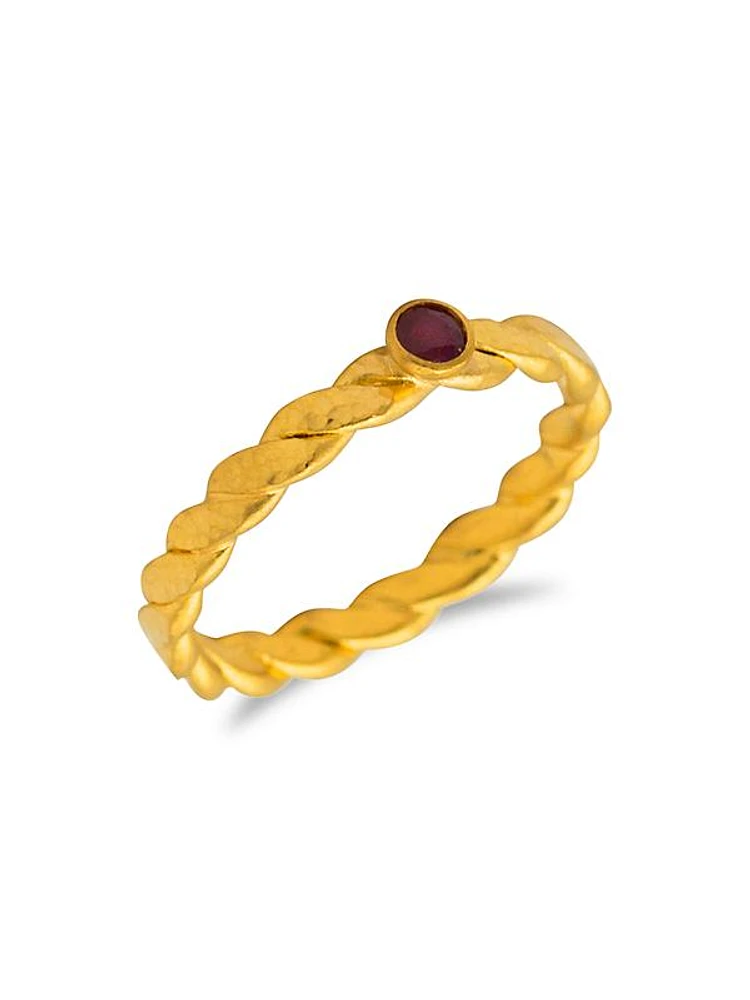 24K Yellow Gold & Ruby Twist Ring