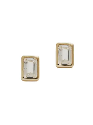 14K Gold & White Topaz Emerald-Cut Stud Earrings