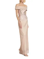 Metallic Off-The-Shoulder Wavy Rib-Knit Gown