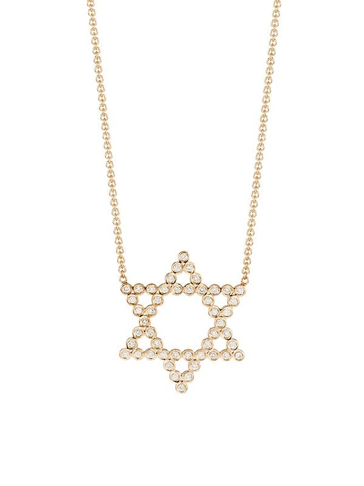 Bezel 14K Gold & Diamond Open Star Of David Necklace