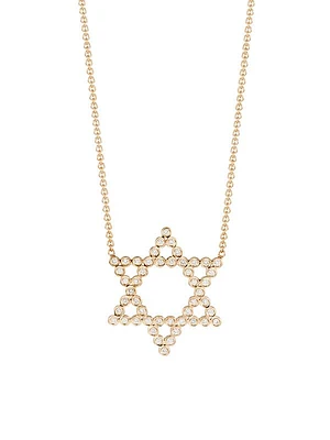 Bezel 14K Gold & Diamond Open Star Of David Necklace