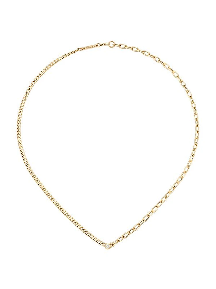 14K Yellow Gold & Diamond Mixed-Chain Necklace