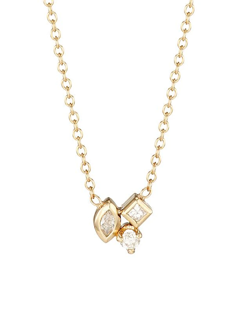 Paris 14K Gold & Diamond Mixed Cluster Necklace