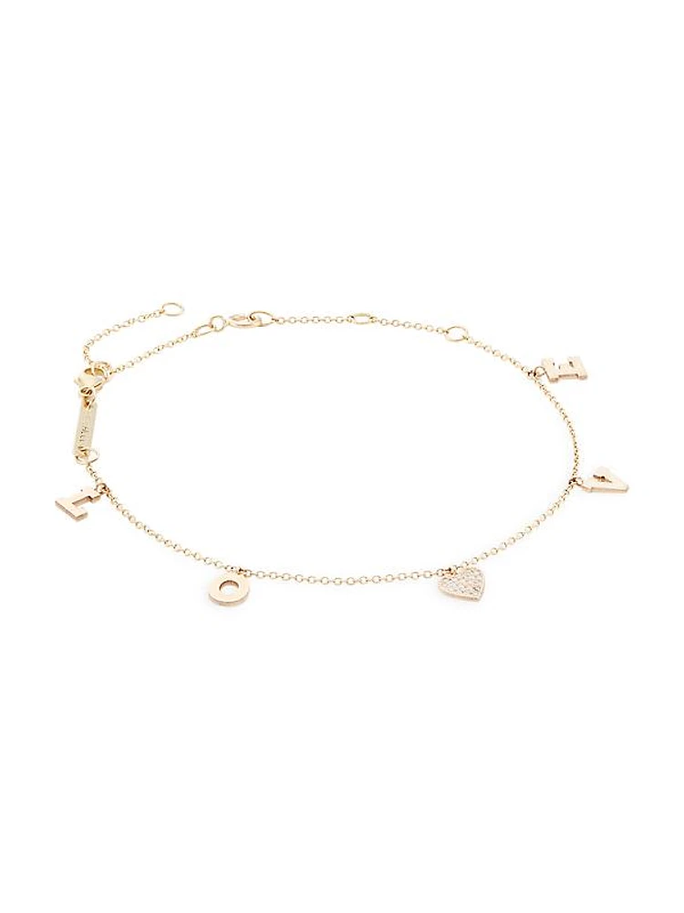 Personalized 14K Gold & Diamond Love Charm Bracelet