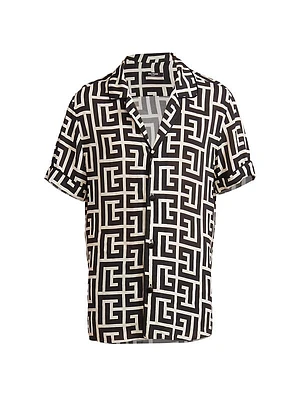 Monogram-Print Button-Up Shirt