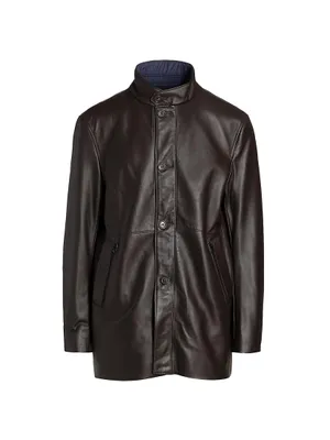 Leather Stand Collar Longline Jacket