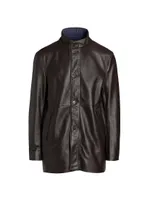 Leather Stand Collar Longline Jacket