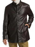 Leather Stand Collar Longline Jacket