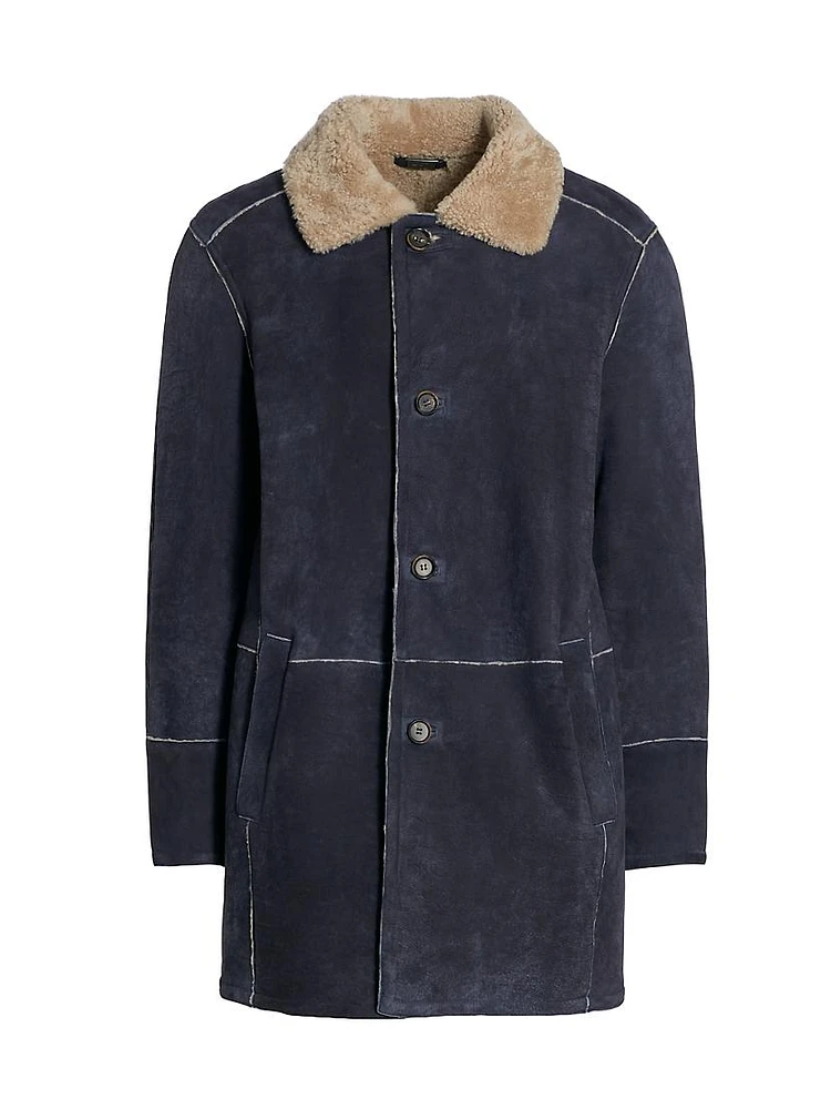 Shearling Wing Collar Long Jacket