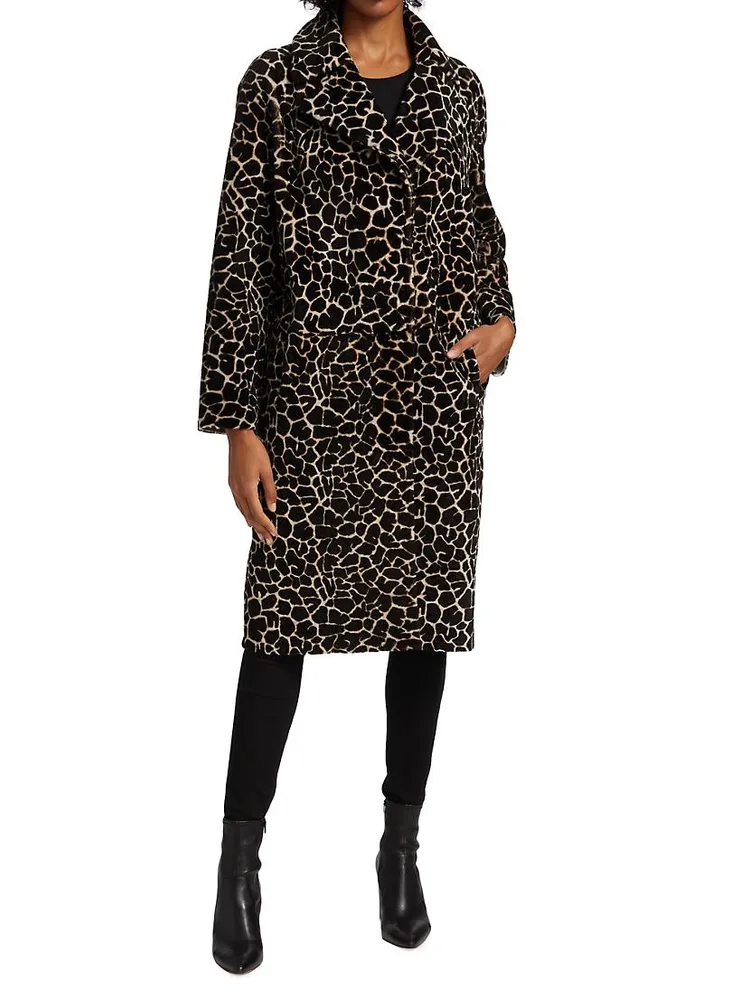 Reversible Shearling Giraffe-Print Coat