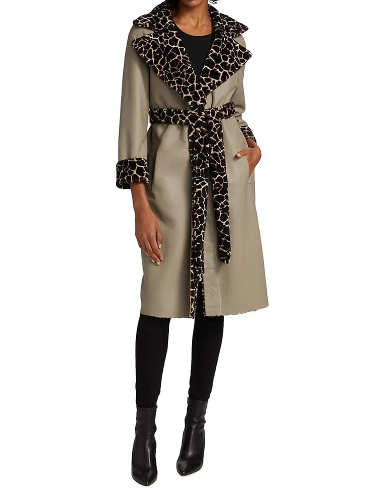 Reversible Shearling Giraffe-Print Coat