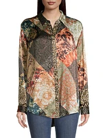 Mabel Printed Silk Button-Up