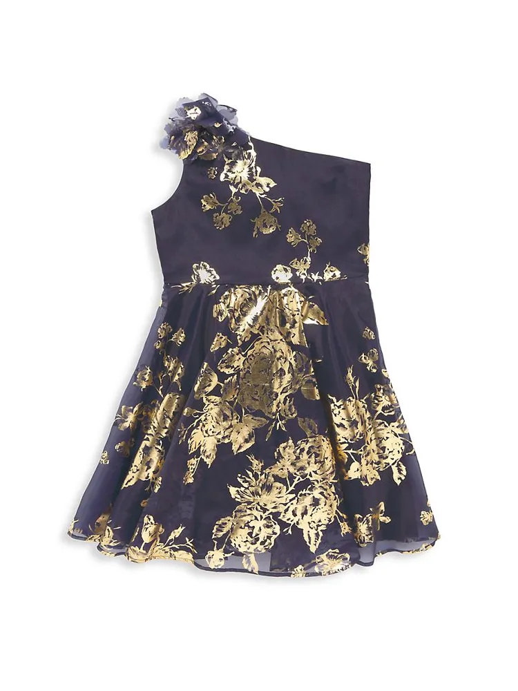 Little Girl's & One-Shoulder Foil Stamp Dress