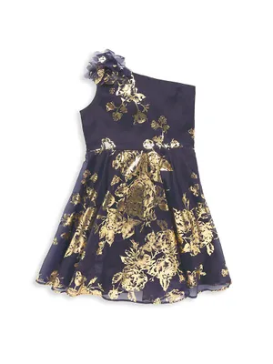 Little Girl's & One-Shoulder Foil Stamp Dress