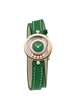 Happy Diamonds Icons 18K Rose Gold, Mother-Of-Pearl, Diamond, & Leather Wrap Strap Watch